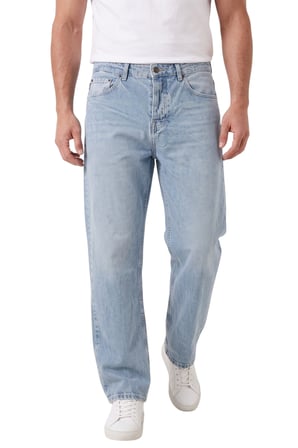 DeepSEA Erkek Mavi Yıkamalı Baggy Fit Likralı Bol Kesim Geniş Paça Jean Kot Pantolon 2600061
