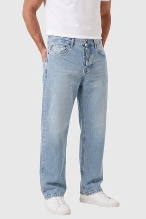 DeepSEA Erkek Mavi Yıkamalı Baggy Fit Likralı Bol Kesim Geniş Paça Jean Kot Pantolon 2600061