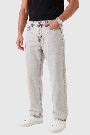 DeepSEA Erkek Taş Açık Yıkama Taşlamalı Baggy Fit Likralı Bol Paça Jean Kot Pantolon 2600057