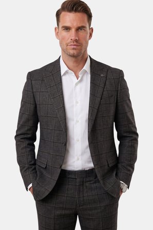 DeepSEA Füme Kare Desenli Slim Fit Erkek Takım Elbise – Çift Düğme Çift Yırtmaç 2’li Takım 2601812