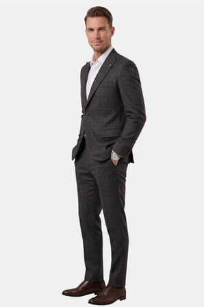 DeepSEA Füme Kare Desenli Slim Fit Erkek Takım Elbise – Çift Düğme Çift Yırtmaç 2’li Takım 2601812