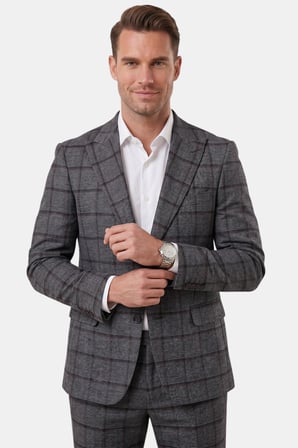 DeepSEA Antrasit Kare Desenli Slim Fit Erkek Takım Elbise – Çift Düğme Çift Yırtmaç 2’li Takım 2601812