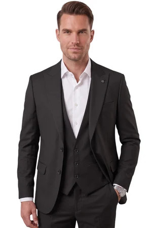 DeepSEA Siyah Slim Fit Likralı 3’lü Takım Elbise Ceket Yelek Pantolon Modern Şık Tasarım 2601798