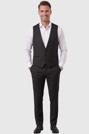 DeepSEA Siyah Slim Fit Likralı 3’lü Takım Elbise Ceket Yelek Pantolon Modern Şık Tasarım 2601798