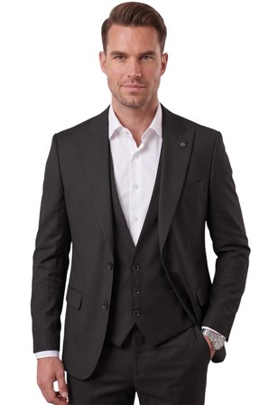 DeepSEA Siyah Slim Fit Likralı 3’lü Takım Elbise Ceket Yelek Pantolon Modern Şık Tasarım 2601798