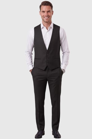 DeepSEA Siyah Slim Fit Likralı 3’lü Takım Elbise Ceket Yelek Pantolon Modern Şık Tasarım 2601798