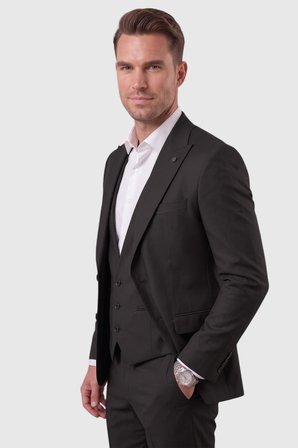 DeepSEA Siyah Slim Fit Likralı 3’lü Takım Elbise Ceket Yelek Pantolon Modern Şık Tasarım 2601798