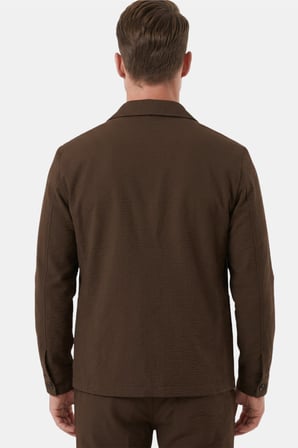 DeepSEA Kahve Slim Fit Gofre Dokulu Yazlık Spor Takım Elbise – Yarım Astarlı Likralı 2’li Kombin 2604007