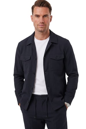 DeepSEA Lacivert Slim Fit Gofre Dokulu Yazlık Spor Takım Elbise – Yarım Astarlı Likralı 2’li Kombin 2604007