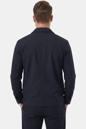 DeepSEA Lacivert Slim Fit Gofre Dokulu Yazlık Spor Takım Elbise – Yarım Astarlı Likralı 2’li Kombin 2604007