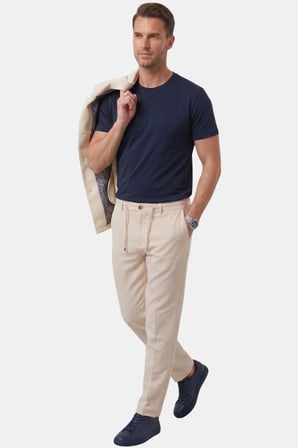 DeepSEA Bej Slim Fit Gofre Dokulu Yazlık Spor Takım Elbise – Yarım Astarlı Likralı 2’li Kombin 2604007