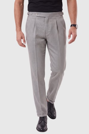DeepSEA Erkek Gri Safari Ceketli Slim Fit 2'li Takım Elbise – Pileli Duble Paça Pantolon 2600723