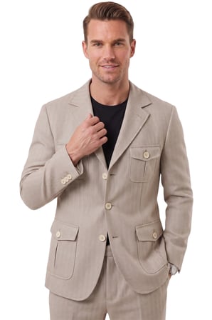 DeepSEA Erkek Bej Safari Ceketli Slim Fit 2'li Takım Elbise – Pileli Duble Paça Pantolon 2600723
