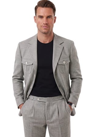 DeepSEA Erkek Haki Safari Ceketli Slim Fit 2'li Takım Elbise – Pileli Duble Paça Pantolon 2600723