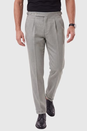 DeepSEA Erkek Haki Safari Ceketli Slim Fit 2'li Takım Elbise – Pileli Duble Paça Pantolon 2600723