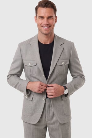 DeepSEA Erkek Haki Safari Ceketli Slim Fit 2'li Takım Elbise – Pileli Duble Paça Pantolon 2600723