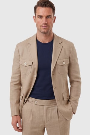 DeepSEA Erkek Camel Safari Ceketli Slim Fit 2'li Takım Elbise – Pileli Duble Paça Pantolon 2600723
