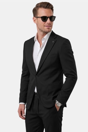 DeepSEA Siyah Premium Çizgi Dokulu Slim Fit Likralı 2’li Erkek Takım Elbise 2600821