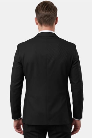DeepSEA Siyah Premium Çizgi Dokulu Slim Fit Likralı 2’li Erkek Takım Elbise 2600821