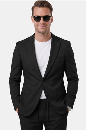DeepSEA Siyah Premium Çizgi Dokulu Slim Fit Likralı 2’li Erkek Takım Elbise 2600821