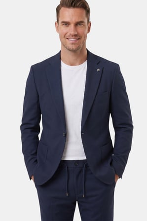 DeepSEA Lacivert Premium Çizgi Dokulu Slim Fit Likralı 2’li Erkek Takım Elbise 2600821