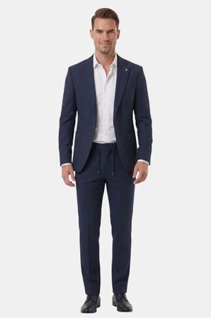 DeepSEA Lacivert Premium Çizgi Dokulu Slim Fit Likralı 2’li Erkek Takım Elbise 2600821