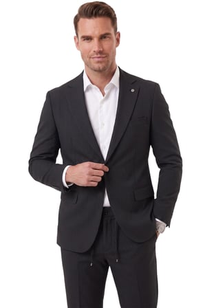 DeepSEA Erkek Slim Fit Dar Kesim Çizgili Gofre Kumaş Siyah Takım Elbise – Tek Düğme İpli Pantolon 2602311