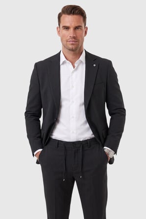 DeepSEA Erkek Slim Fit Dar Kesim Çizgili Gofre Kumaş Siyah Takım Elbise – Tek Düğme İpli Pantolon 2602311