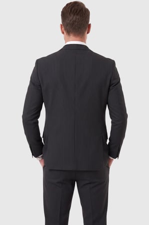 DeepSEA Erkek Slim Fit Dar Kesim Çizgili Gofre Kumaş Siyah Takım Elbise – Tek Düğme İpli Pantolon 2602311