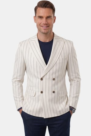 DeepSEA Erkek Beyaz Çizgili Kruvaze Blazer Ceket – Slim Fit Modern Kesim Şık Yazlık Ceket 2600814
