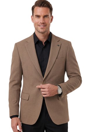 DeepSEA Erkek Kahve Dokulu Desenli İtalyan Kesim Blazer Ceket – Slim Fit Çift Düğme Ceket 2600817