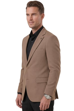 DeepSEA Erkek Kahve Dokulu Desenli İtalyan Kesim Blazer Ceket – Slim Fit Çift Düğme Ceket 2600817