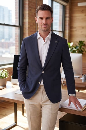 DeepSEA Erkek Slim Fit Likralı Koyu Lacivert Blazer Ceket – Metal Düğmeli Torba Cepli Spor Ceket 2600828