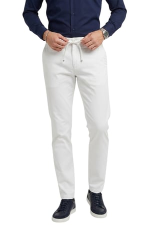 DeepSEA Erkek Beyaz Esnek Kumaş Slim Fit Beli Lastikli Günlük Spor Pantolon 2601070