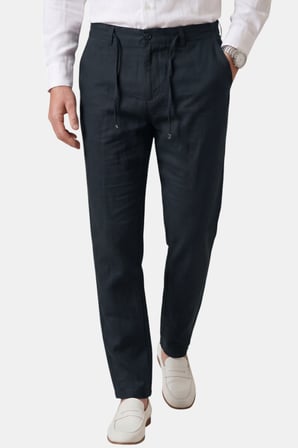 DeepSEA Lacivert Slim Fit Likralı Keten Dokulu Lastikli Belli İpli Yazlık Erkek Pantolon 2603001