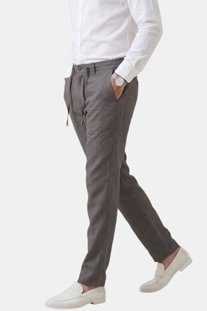 DeepSEA Antrasit Slim Fit Likralı Keten Dokulu Lastikli Belli İpli Yazlık Erkek Pantolon 2603001