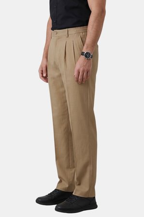 DeepSEA Bej Baggy Fit Pileli Kumaş Pantolon – Likralı, Beli Lastikli Rahat Kesim Erkek Pantolon 2600920