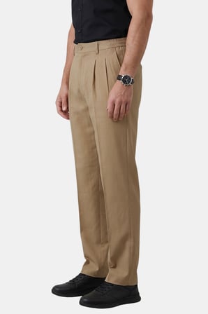 DeepSEA Bej Baggy Fit Pileli Kumaş Pantolon – Likralı, Beli Lastikli Rahat Kesim Erkek Pantolon 2600920