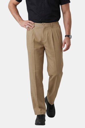 DeepSEA Bej Baggy Fit Pileli Kumaş Pantolon – Likralı, Beli Lastikli Rahat Kesim Erkek Pantolon 2600920