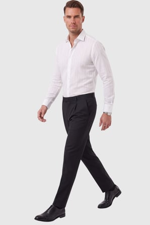 DeepSEA Erkek Slim Fit %95 Pamuk Çizgi Dokulu Beyaz Ütü Gerektirmeyen Gömlek 2600002