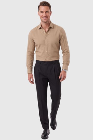 DeepSEA Erkek Slim Fit %95 Pamuk Çizgi Dokulu Açık Kahve Ütü Gerektirmeyen Gömlek 2600002