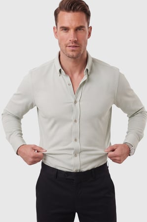 DeepSEA Erkek %97 Pamuk Slim Fit Dar Kesim Petek Dokulu Likralı Örme Yeşil Gömlek 2600707