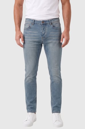 DeepSEA Erkek Slim Fit Dar Kesim Likralı Taşlanmış Pamuklu Mavi Kot Pantolon – Düğme Kapamalı Jean 2605153