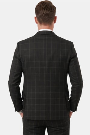DeepSEA Erkek Siyah Slim Fit 3’lü Takım Elbise – Kareli Ekose Desenli Yelekli Şık Takım 2600517