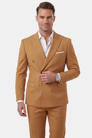 DeepSEA Erkek Camel Premium Collection İtalyan Kesim Likralı Kruvaze Takım Elbise 2600643