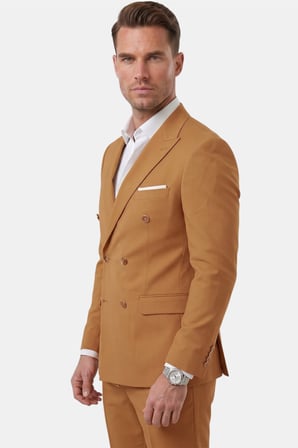DeepSEA Erkek Camel Premium Collection İtalyan Kesim Likralı Kruvaze Takım Elbise 2600643