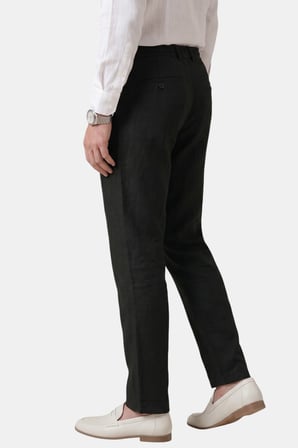 DeepSEA Siyah Slim Fit Likralı Keten Dokulu Lastikli Belli İpli Yazlık Erkek Pantolon 2603001