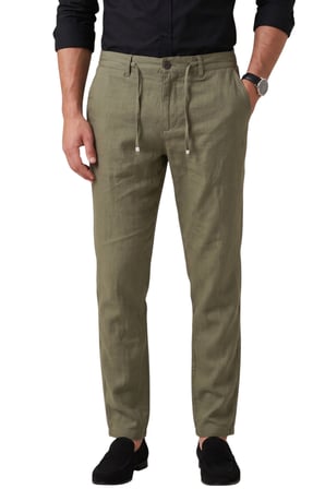 DeepSEA Yeşil Slim Fit Likralı Keten Dokulu Lastikli Belli İpli Yazlık Erkek Pantolon 2603001