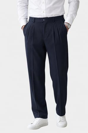 DeepSEA Lacivert Baggy Fit Pileli Kumaş Pantolon – Likralı, Beli Lastikli Rahat Kesim Erkek Pantolon 2600920