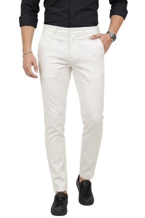 DeepSEA Erkek Beyaz Modern Fit Likralı Kumaş Pantolon Günlük & Ofis Kullanımı 2602020